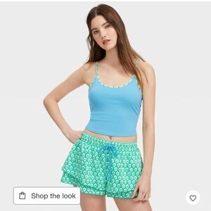 Blue Tank Top and Green Patterned Shorts